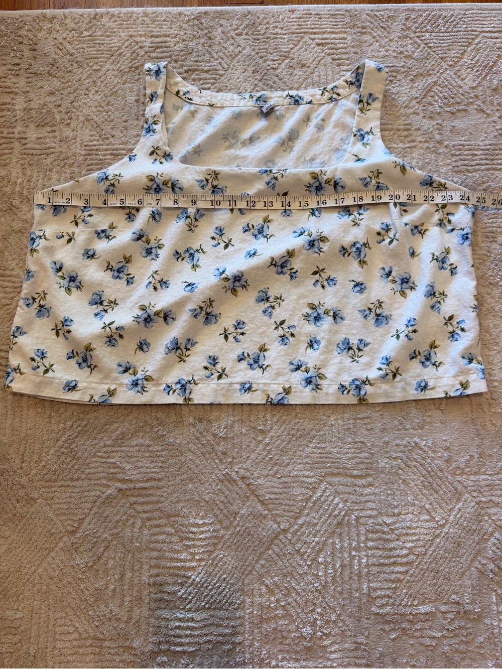 Old Navy White Blue Floral Linen Blend Tank Top XXL Cottagecore Sleeveless - Picture 8 of 8